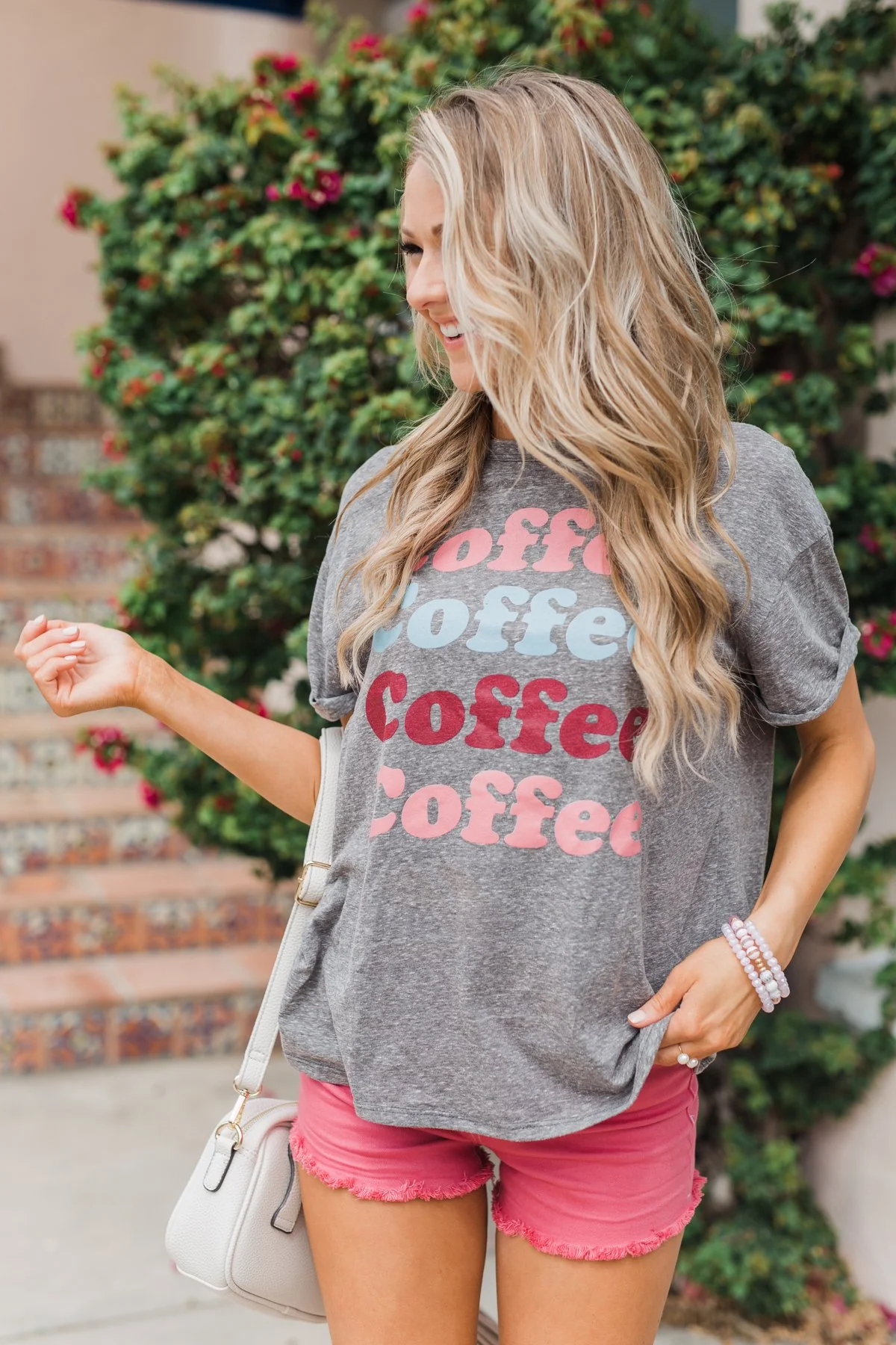 Multi-Colored "Coffee" Short Sleeve Top- Charcoal - Image 3