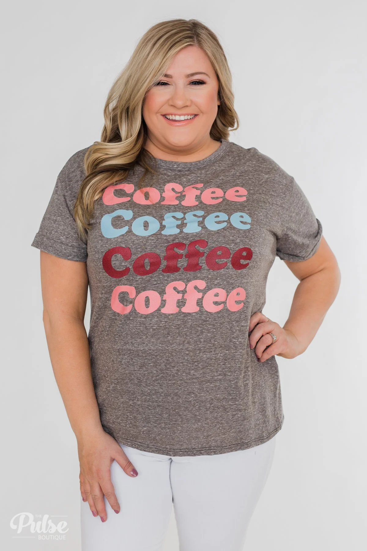 Multi-Colored "Coffee" Short Sleeve Top- Charcoal - Image 4