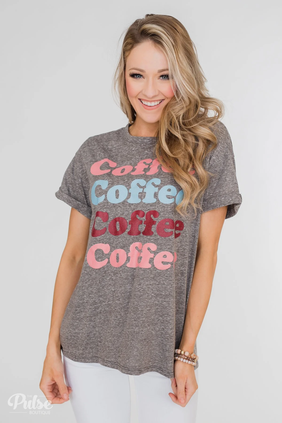 Multi-Colored "Coffee" Short Sleeve Top- Charcoal - Image 6