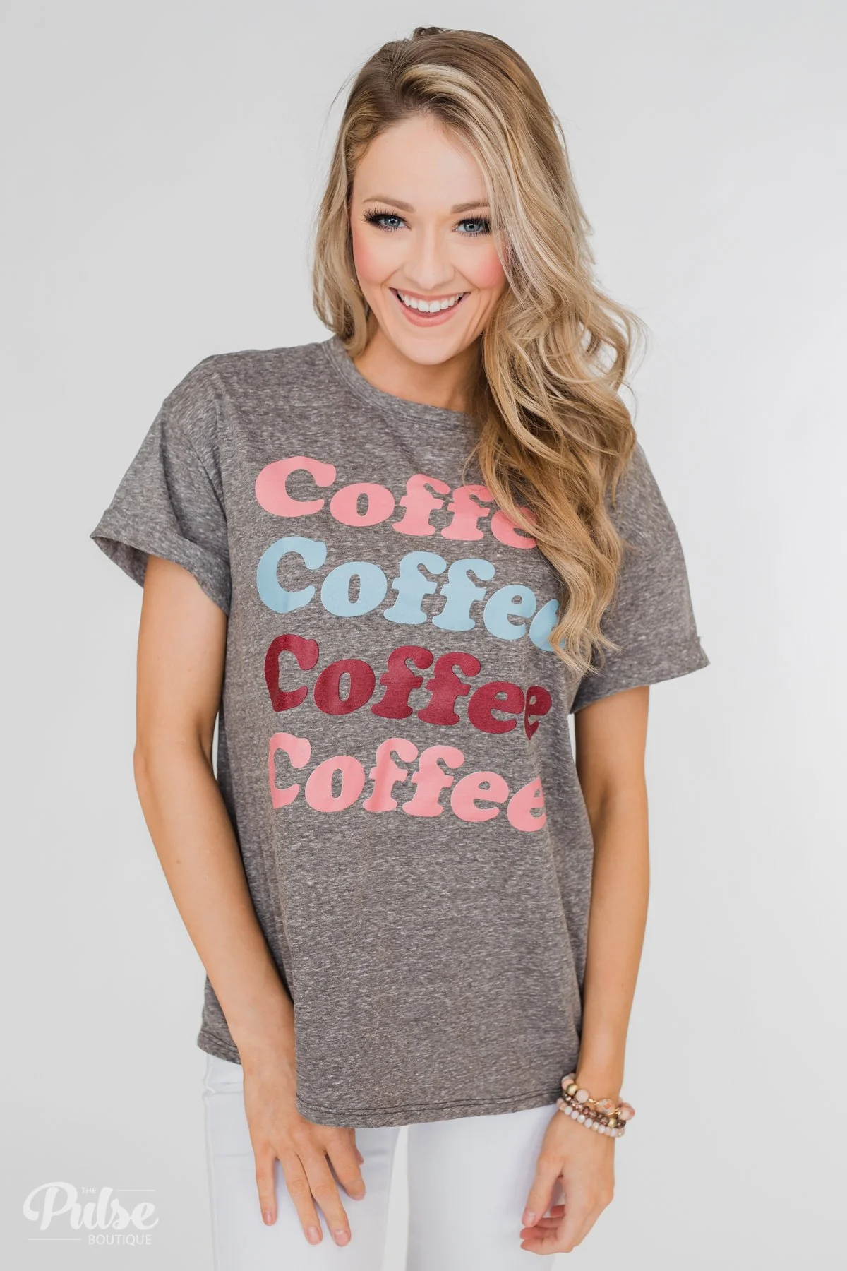 Multi-Colored "Coffee" Short Sleeve Top- Charcoal - Image 8