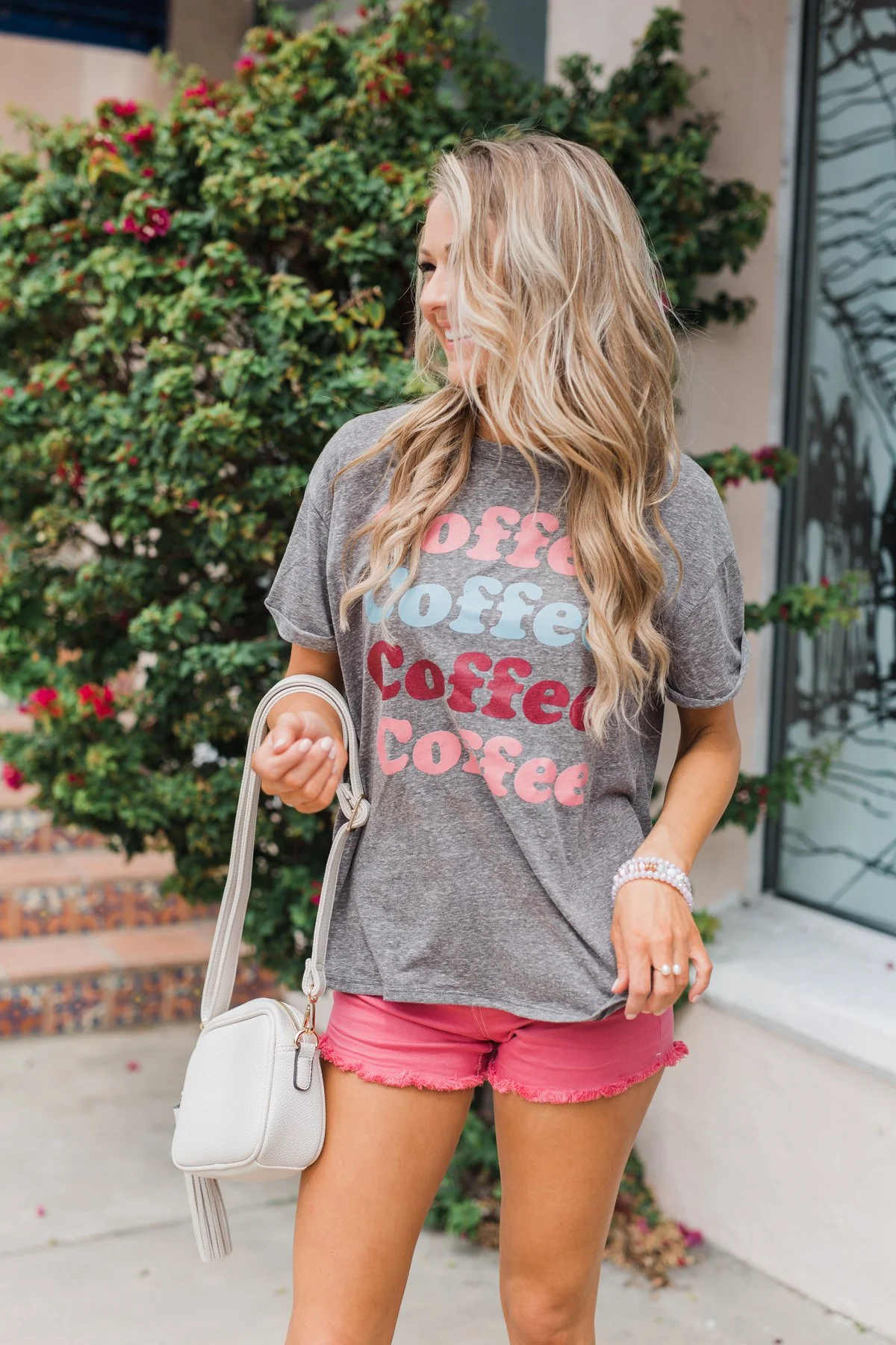 Multi-Colored "Coffee" Short Sleeve Top- Charcoal - Image 9