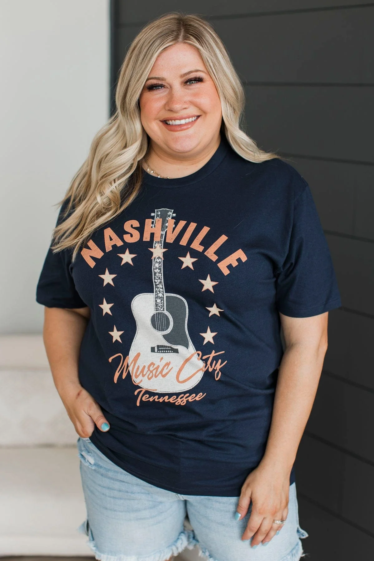 "Music City Nashville Tennessee" Graphic Tee- Navy - Image 4