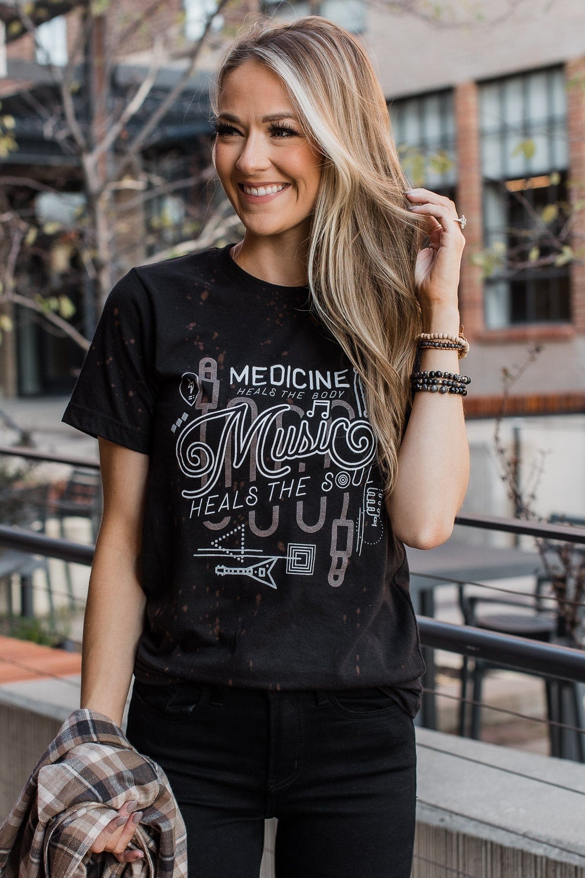 "Music Heals The Soul" Graphic Tee- Black - Image 4