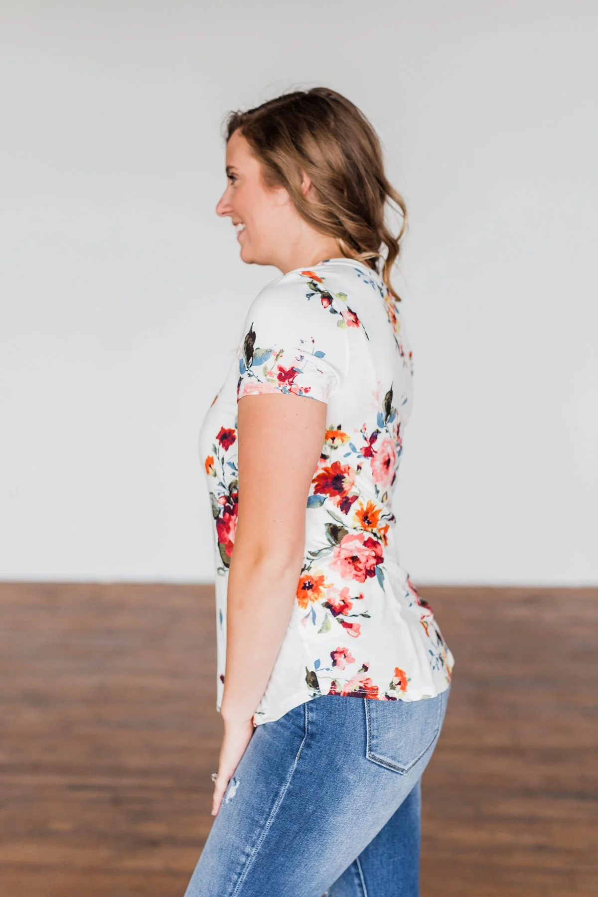 Music To My Ears Short Sleeve Floral Top- Ivory - Image 11
