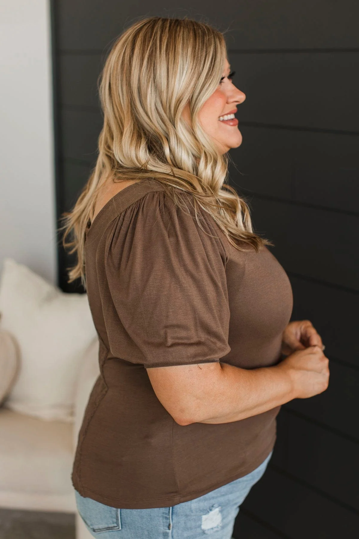 Must Be Adored Puff Sleeve Top- Brown - Image 6