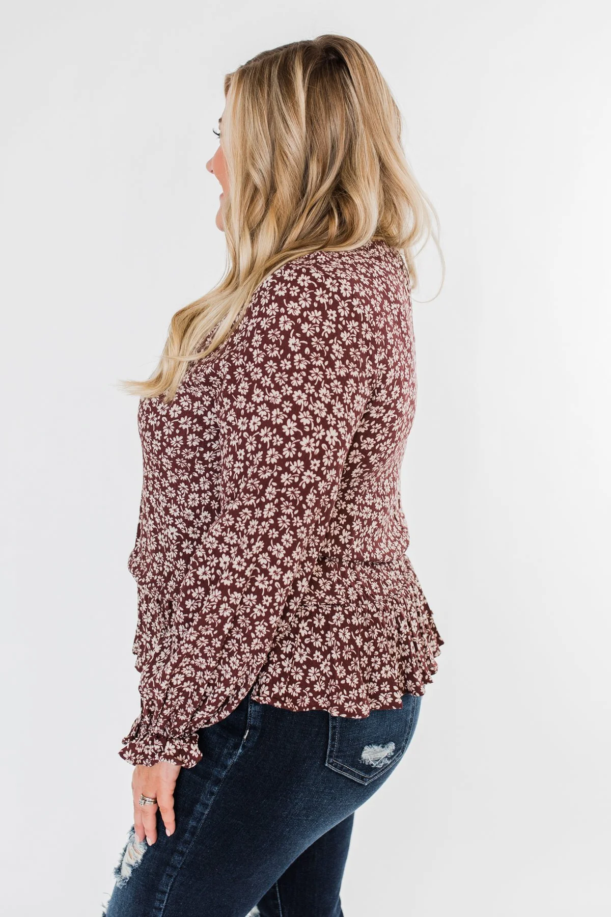 Must Be Love Floral Cinched Blouse- Clay Brown - Image 8
