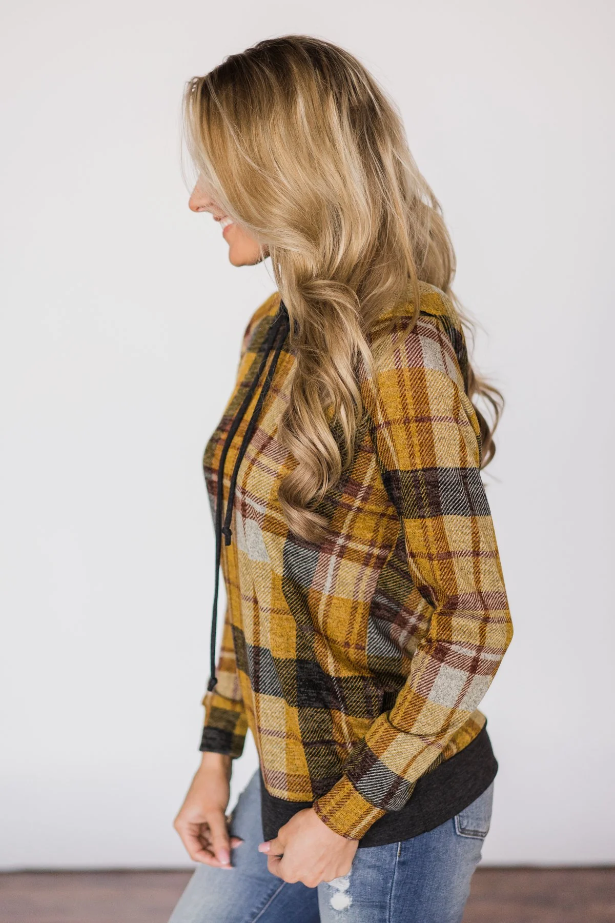 Mustard & Charcoal Plaid Hoodie - Image 4