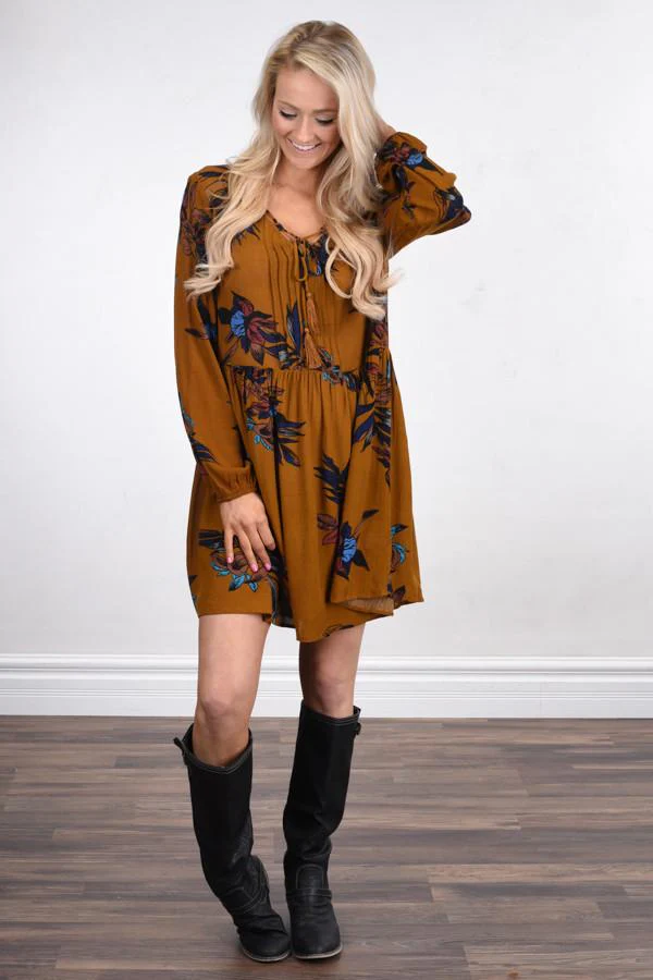 Mustard Floral Dress