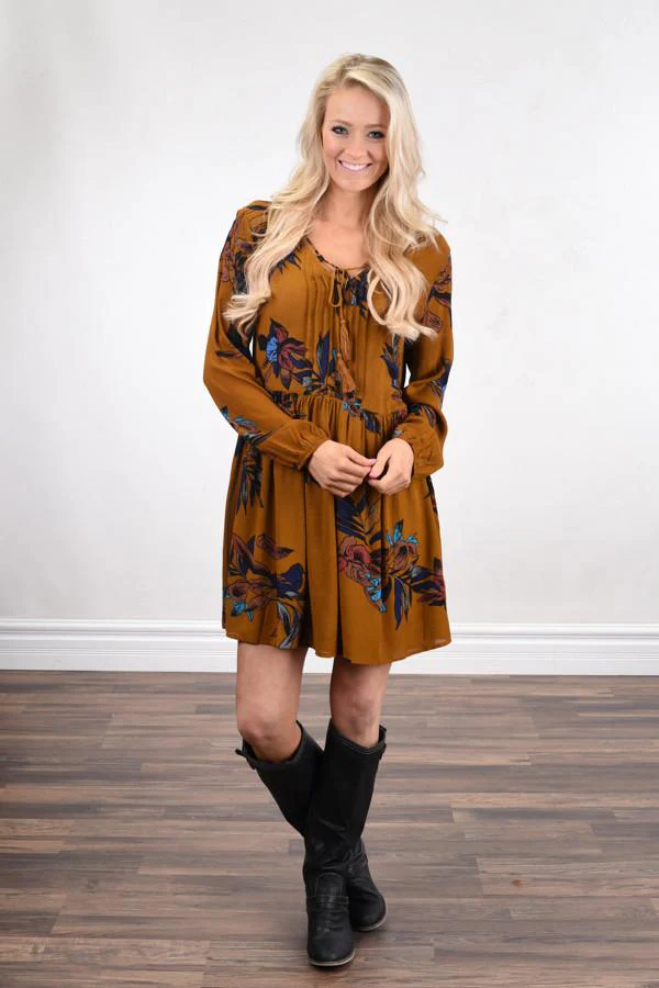 Mustard Floral Dress - Image 2