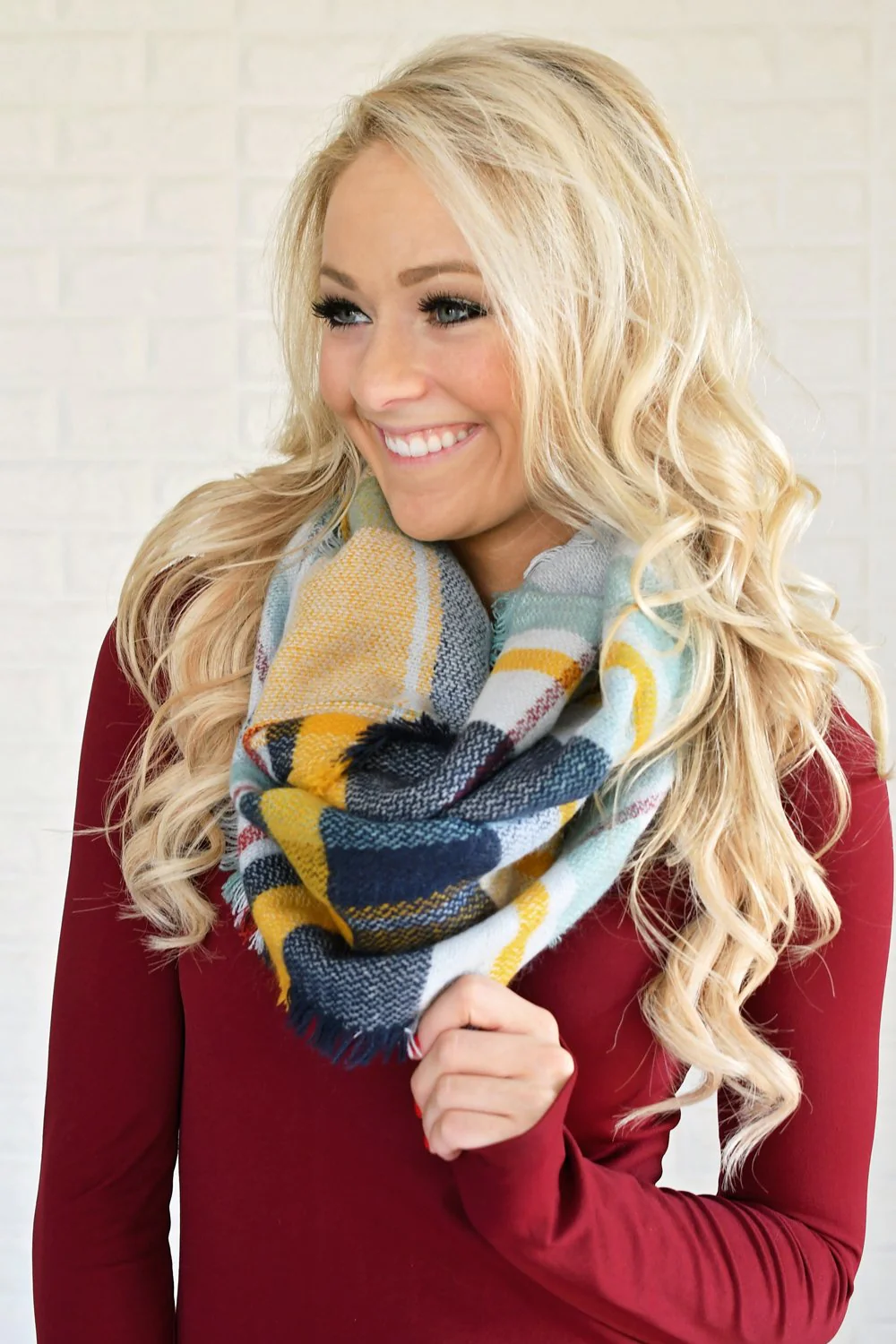Mustard & Navy Infinity Scarf - Image 3