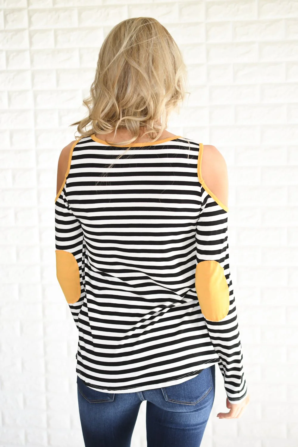 Mustard & Stripes Cold Shoulder Top - Image 6