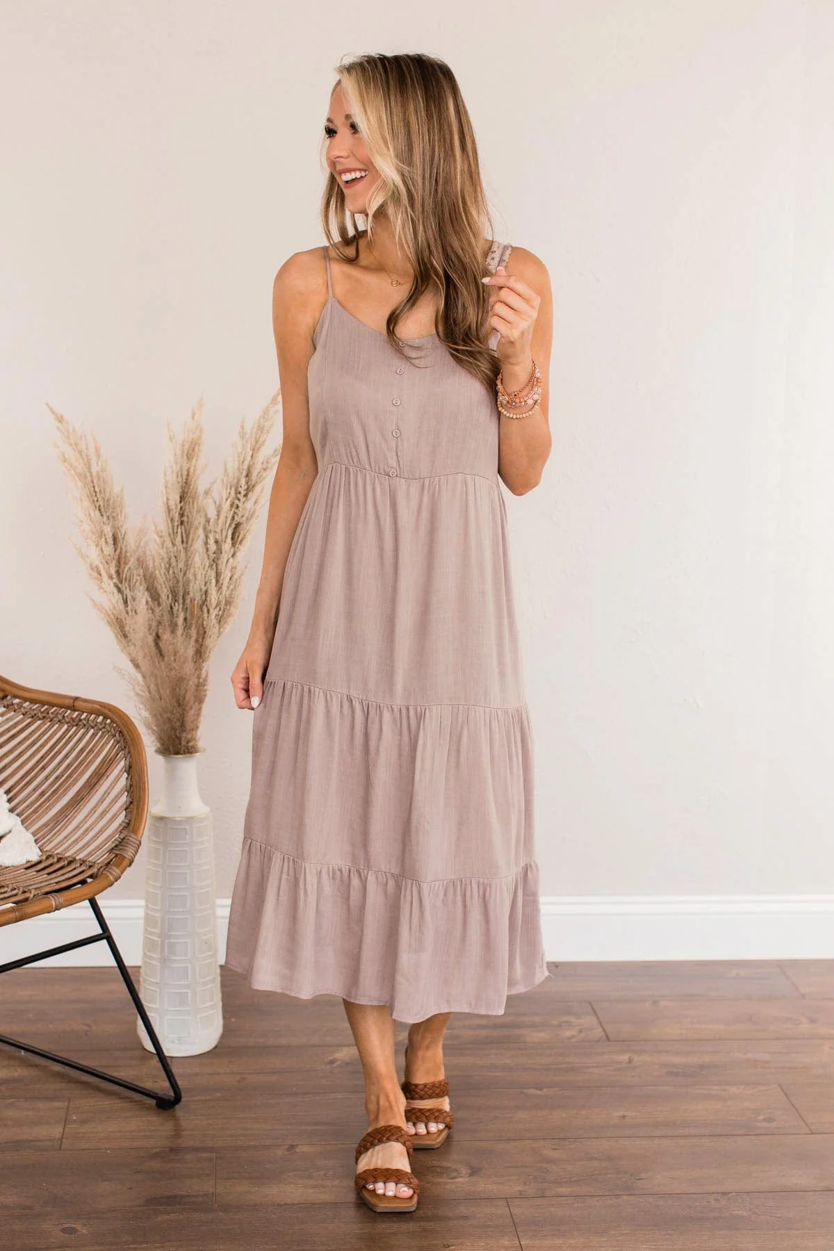 Muted Moments Button Dress- Dusty Lavender - Image 2