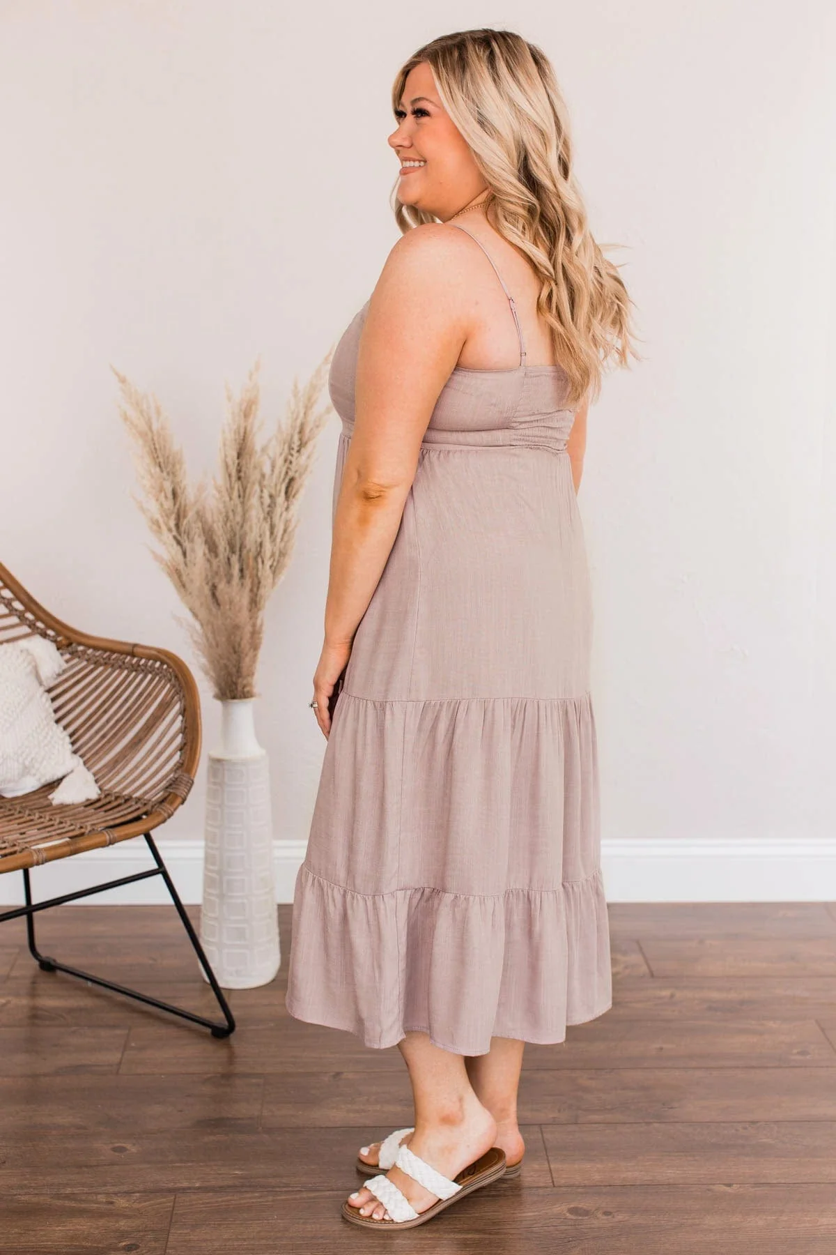 Muted Moments Button Dress- Dusty Lavender - Image 3