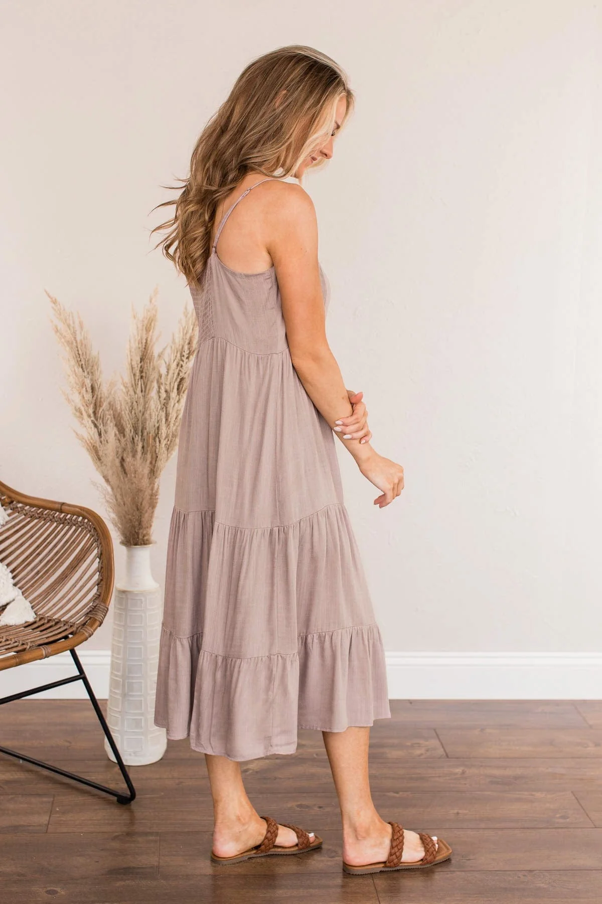 Muted Moments Button Dress- Dusty Lavender - Image 4