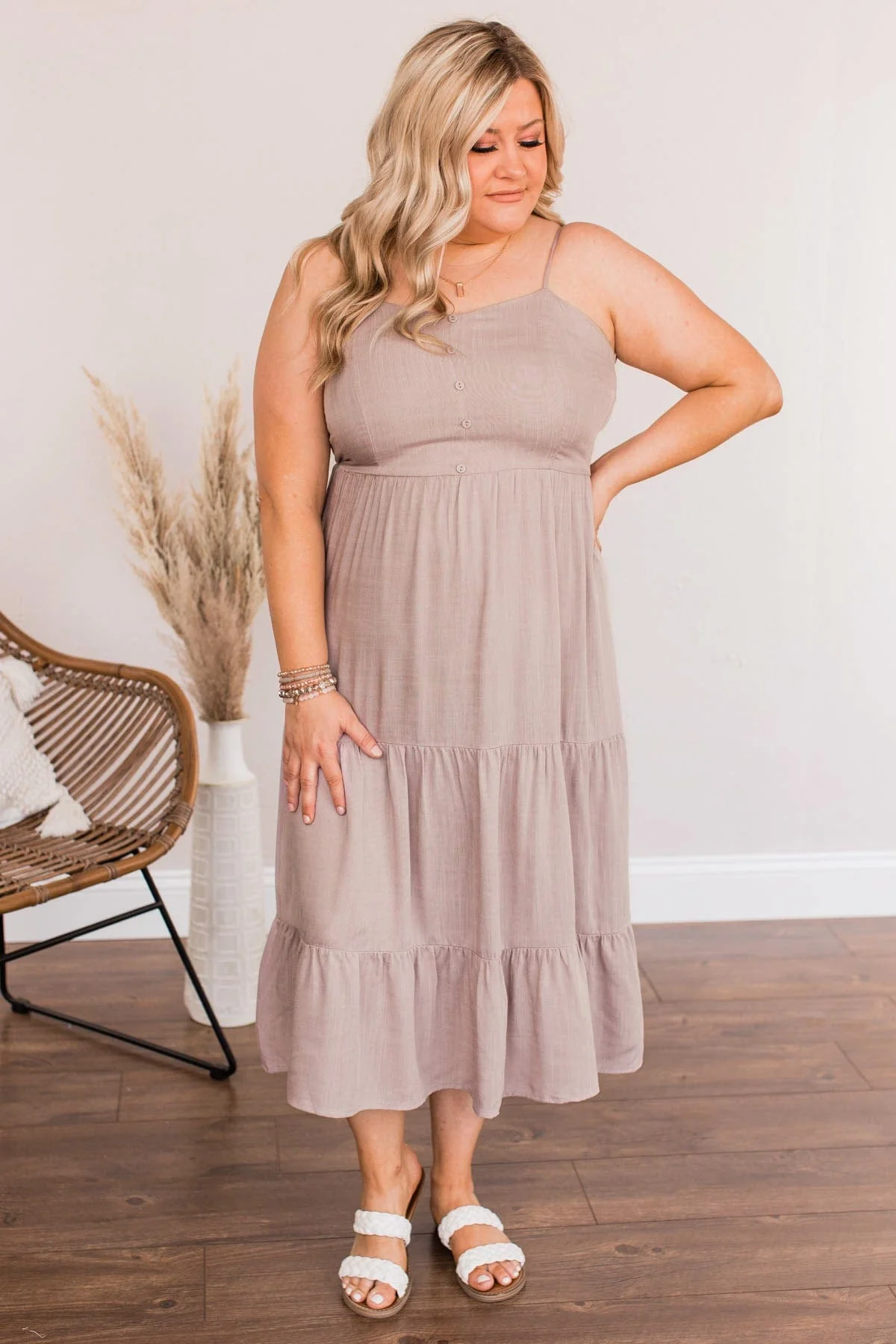 Muted Moments Button Dress- Dusty Lavender - Image 6