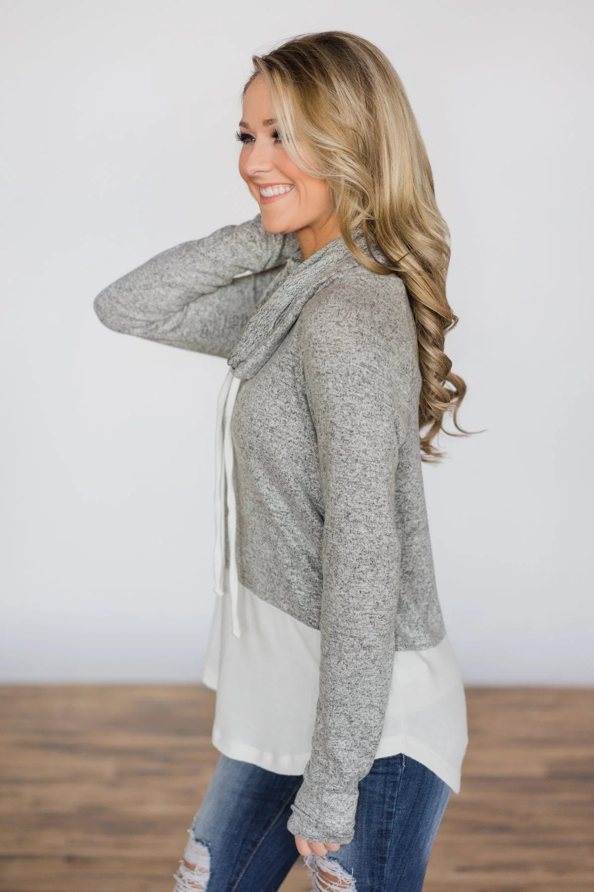 My Favorite Cowl Neck Top ~ Grey & White - Image 4