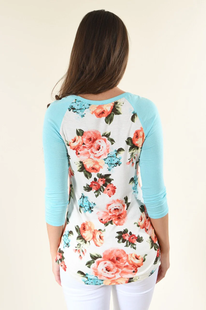 My Favorite Floral 3/4 Sleeve Top - Blue - Image 6