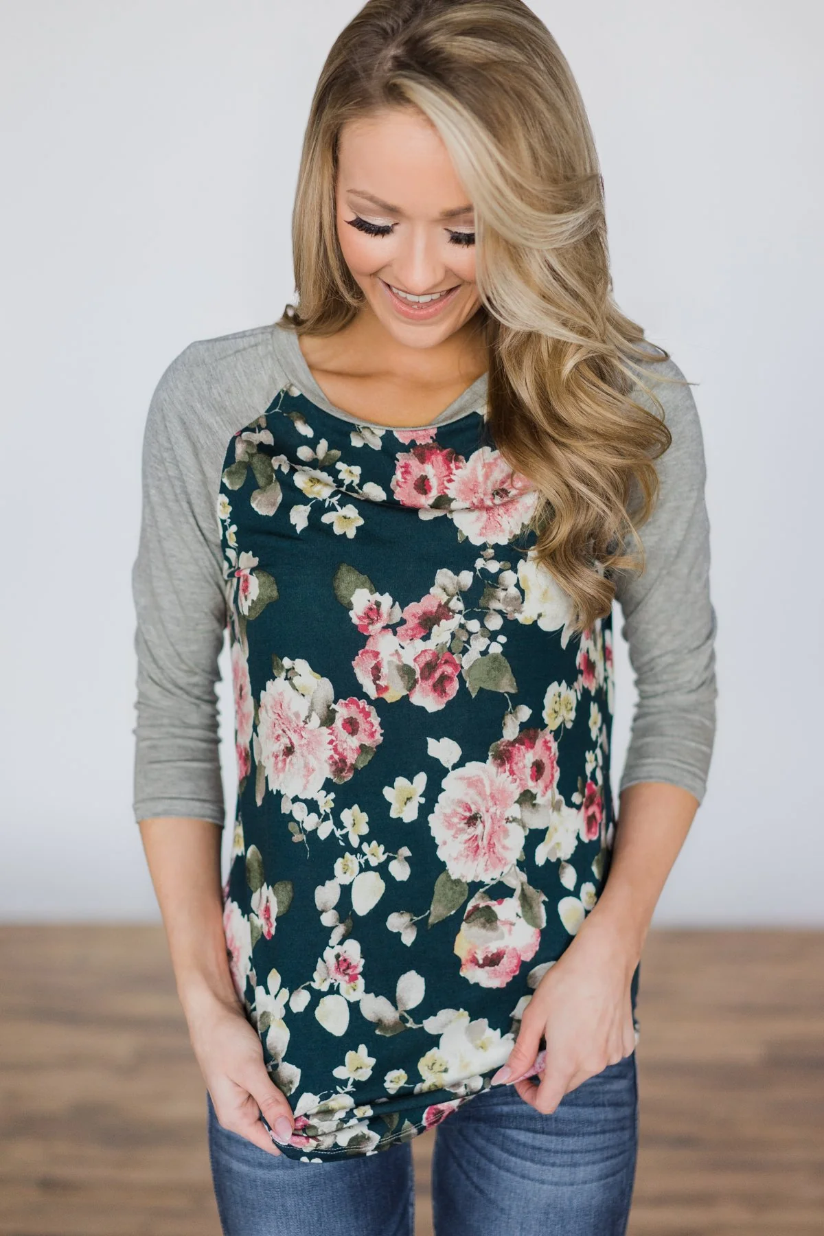 My Favorite Floral Baseball Top- Deep Teal - Image 2