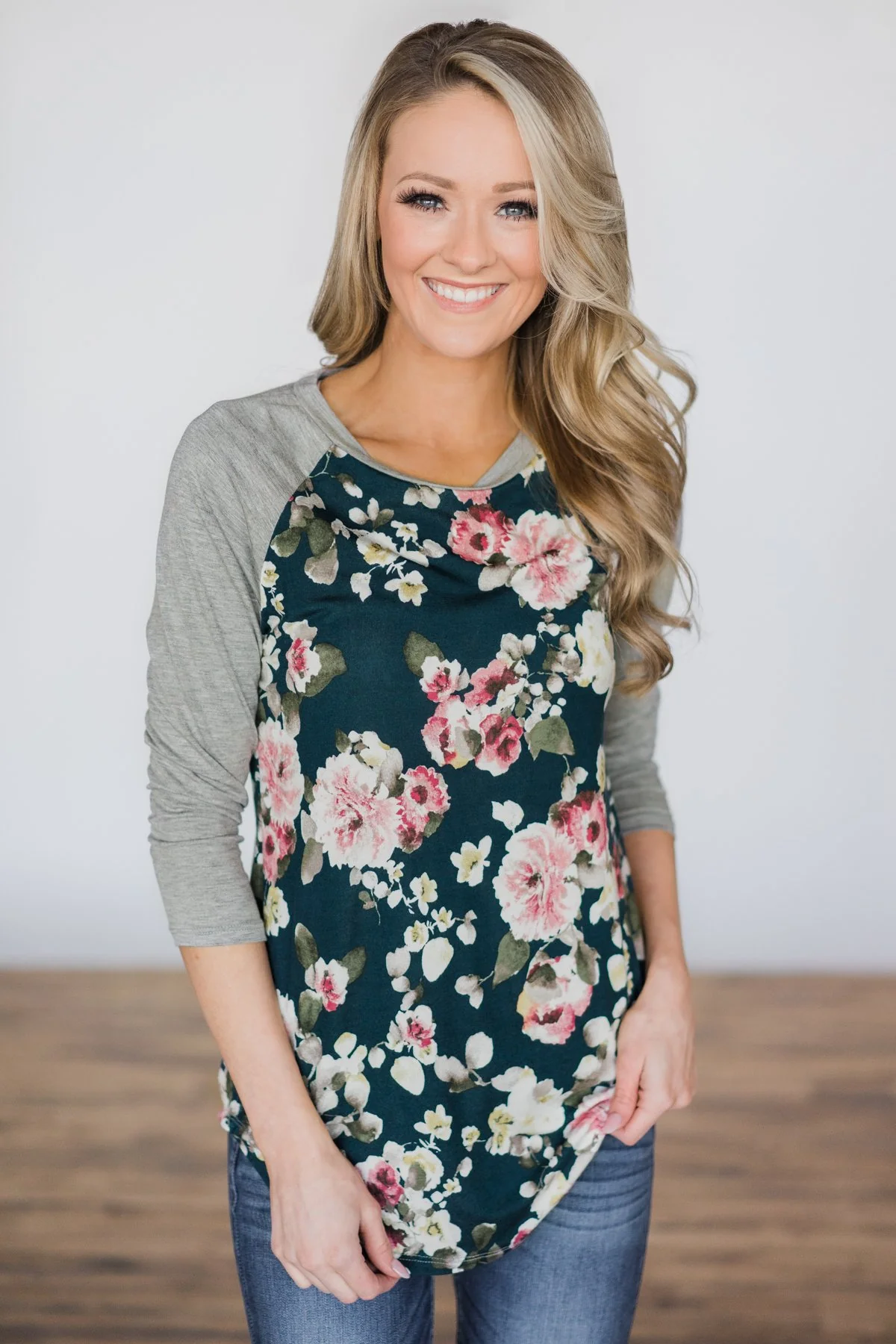 My Favorite Floral Baseball Top- Deep Teal - Image 3