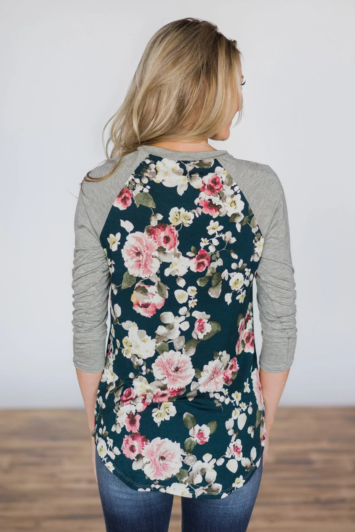 My Favorite Floral Baseball Top- Deep Teal - Image 5