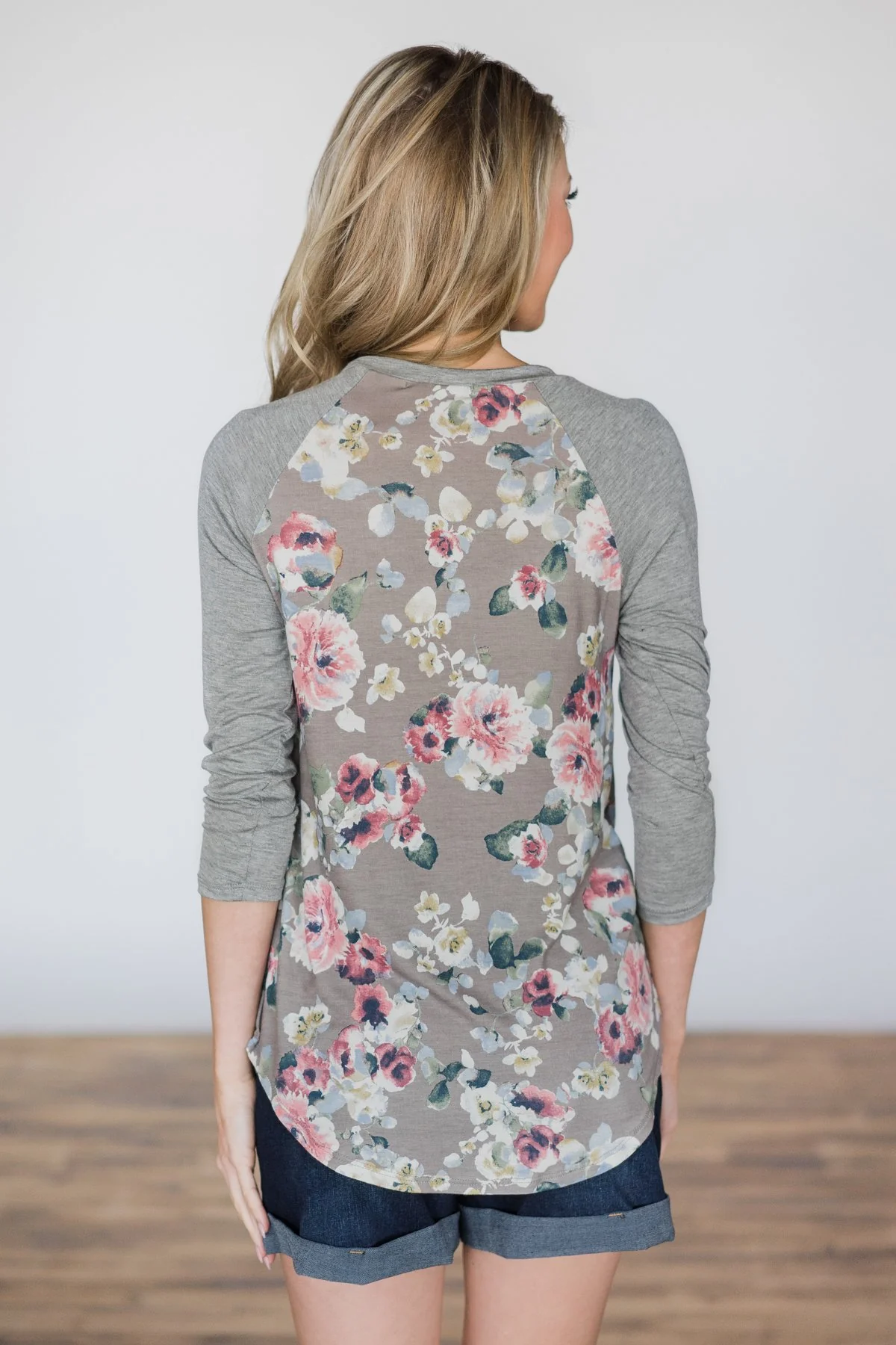 My Favorite Floral Baseball Top- Stone - Image 4