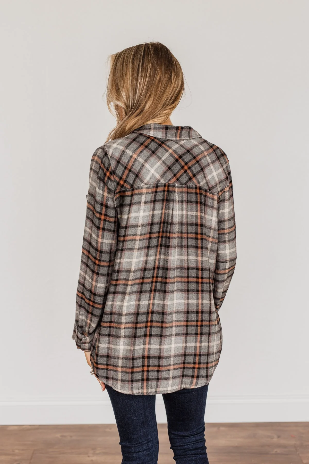 My First Pick Button Down Plaid Top- Charcoal, Cream, & Cinnamon - Image 10