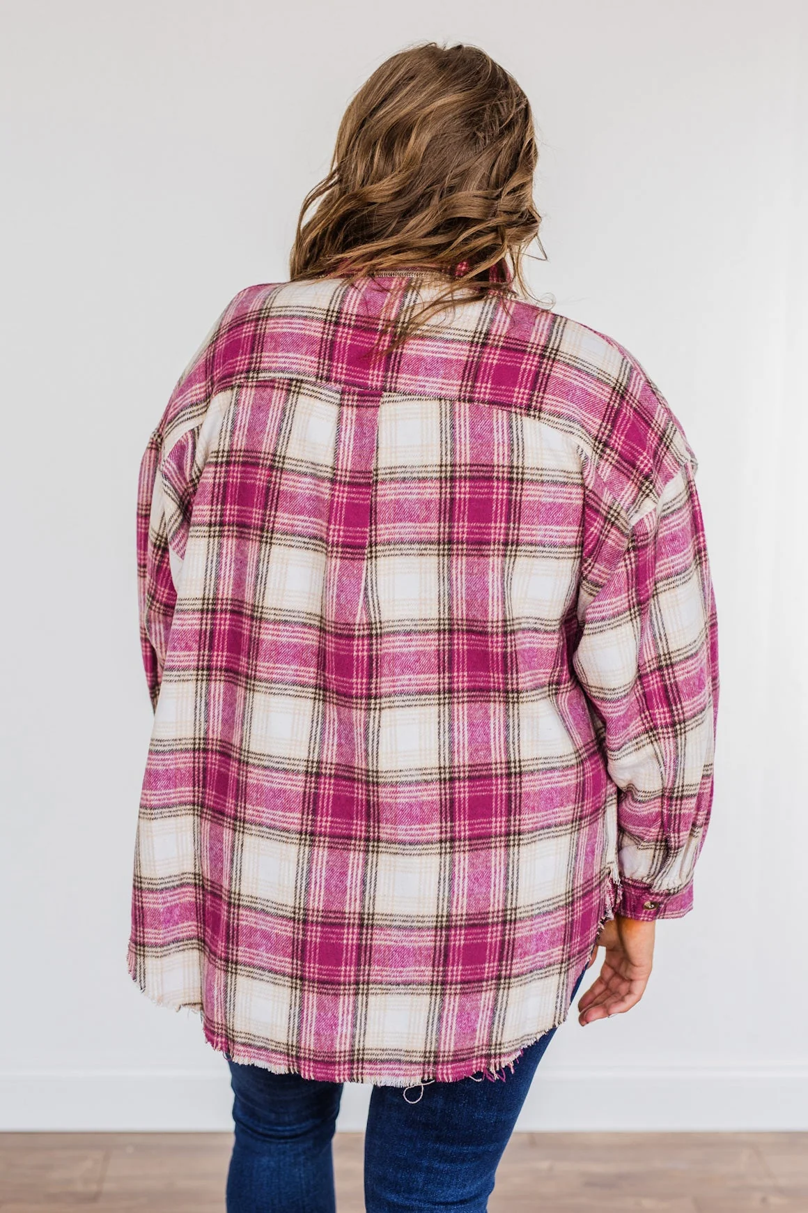 My Hearts Racing Flannel Top- Magenta & Taupe - Image 10