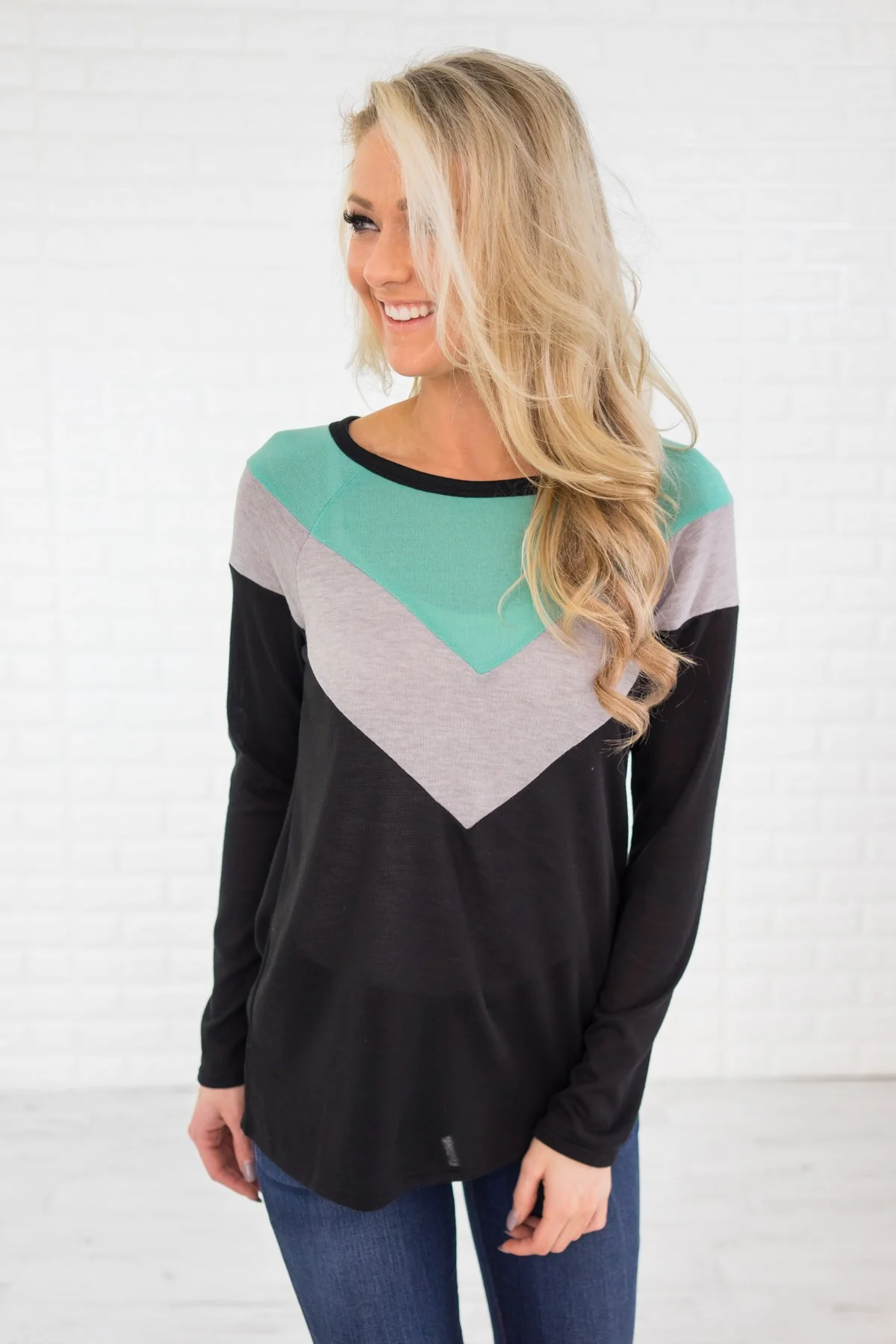 My Idea of Fun Mint Chevron Top - Image 3