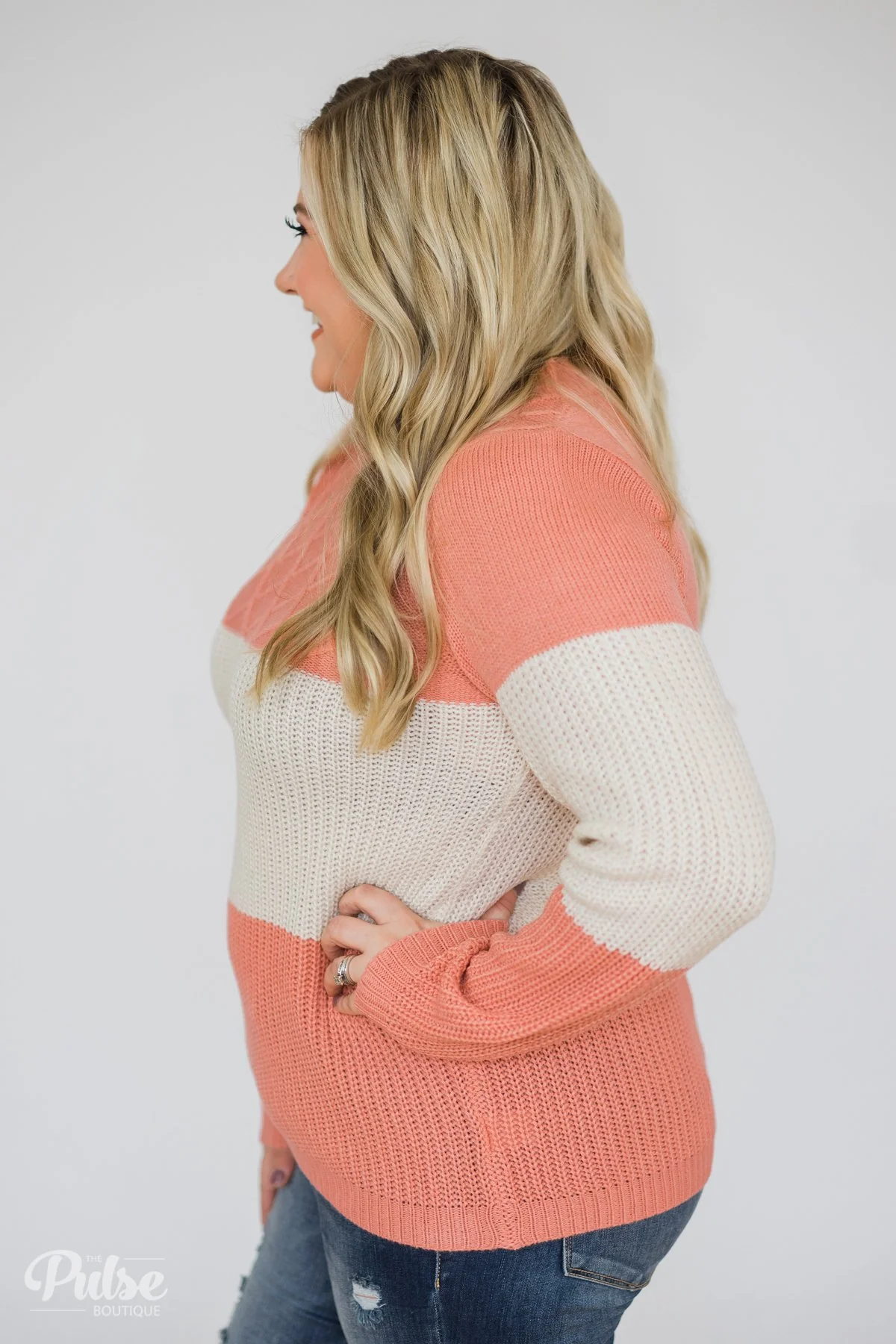 My Kind of Knitted Sweater- Peach & Cream - Image 10