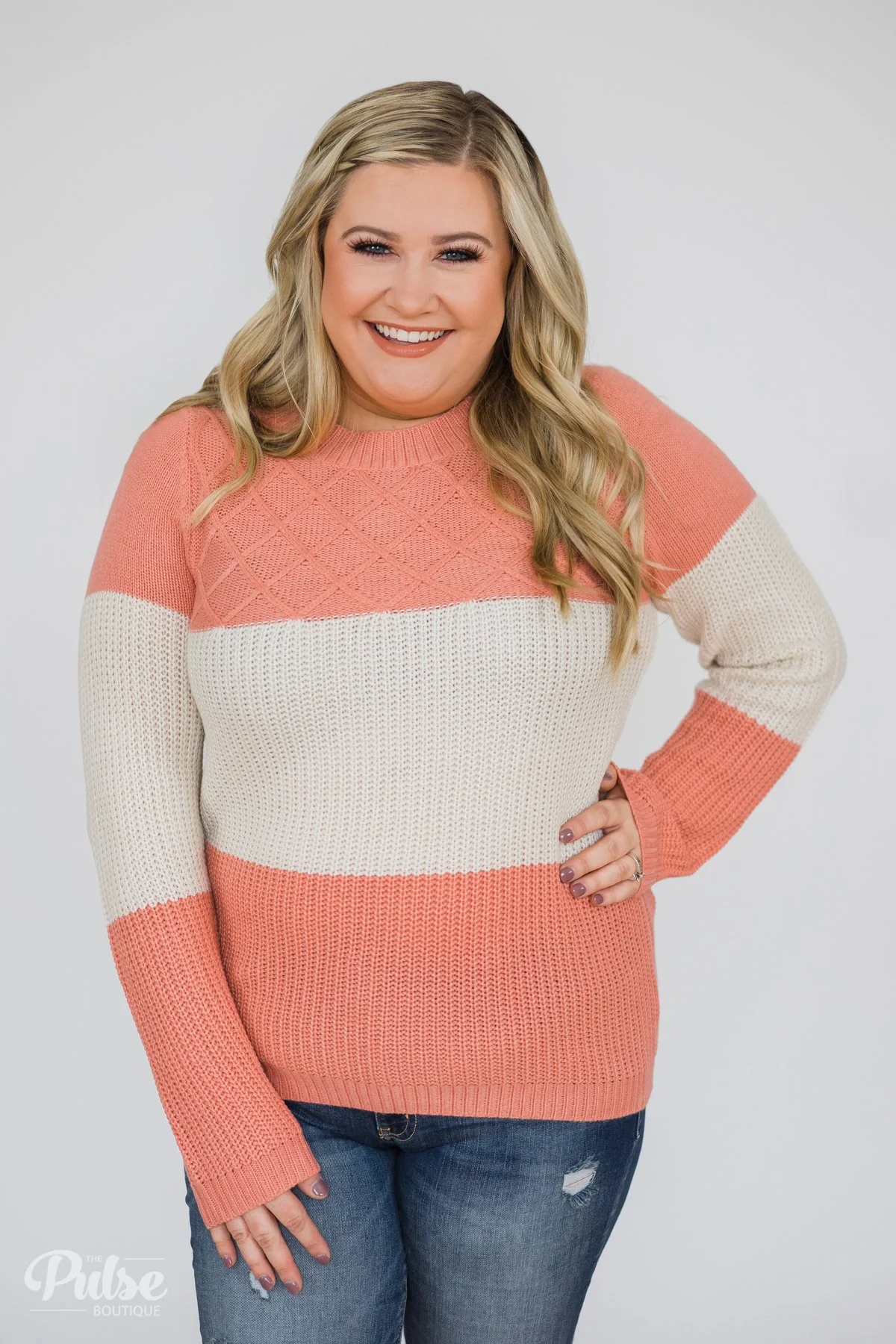 My Kind of Knitted Sweater- Peach & Cream - Image 2