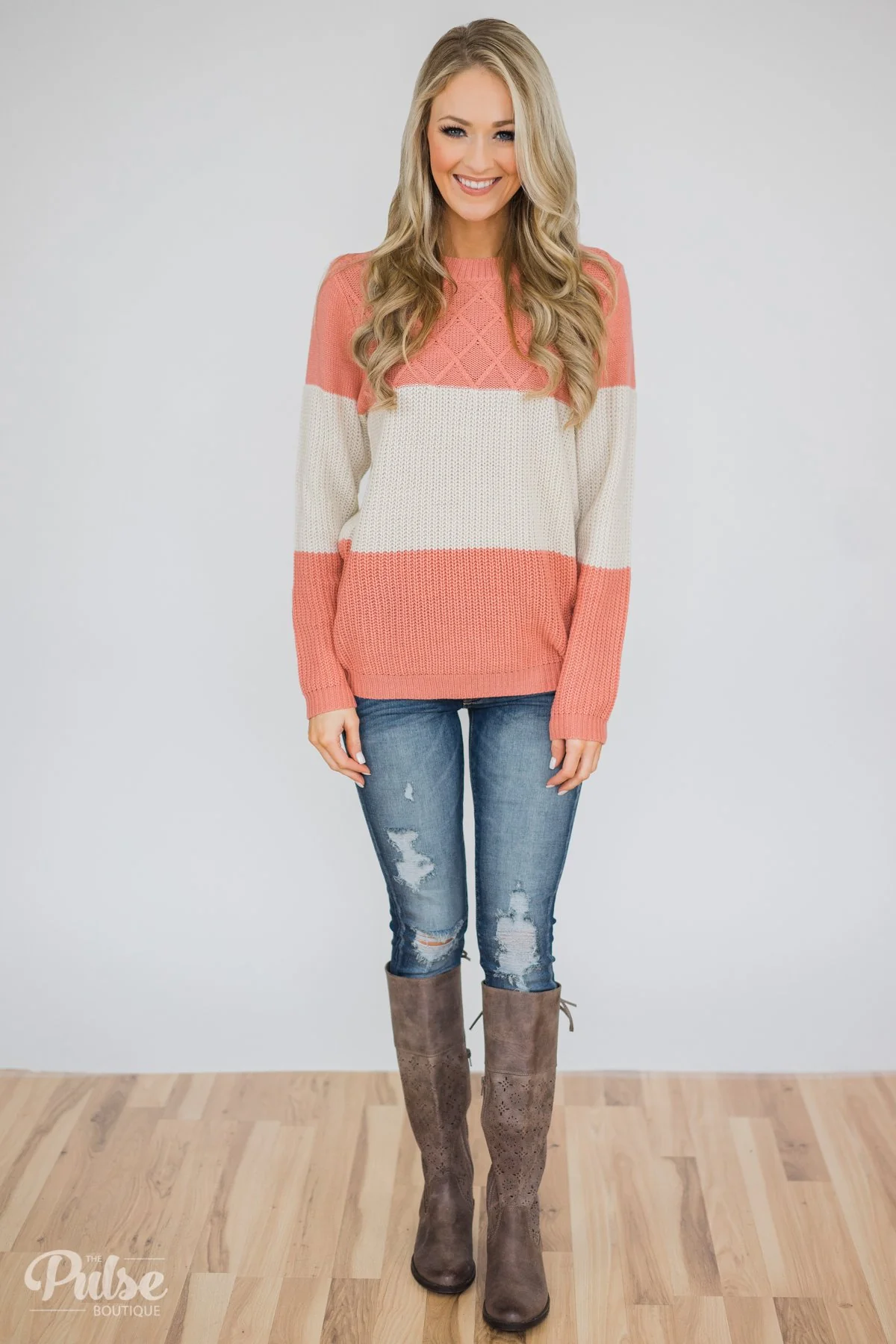 My Kind of Knitted Sweater- Peach & Cream - Image 4