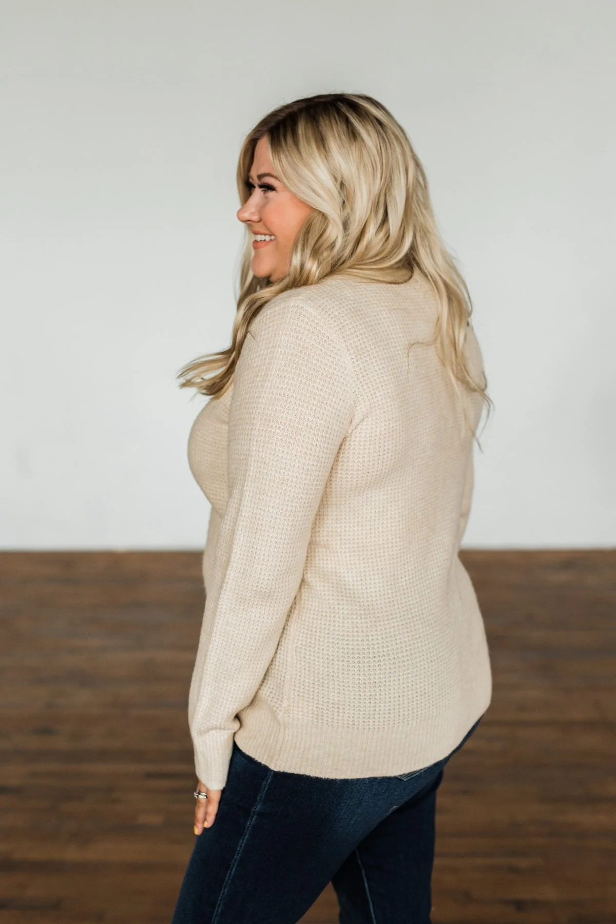 My Little Angel Waffle Knit Sweater- Light Oatmeal - Image 8