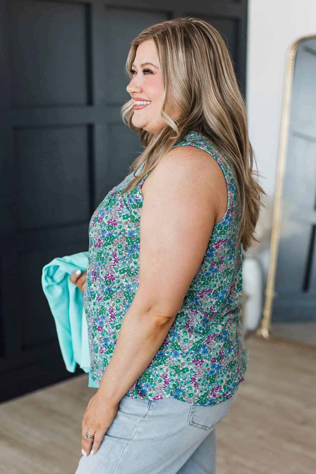 My One Wish Floral Tank Top- Green Multi - Image 4