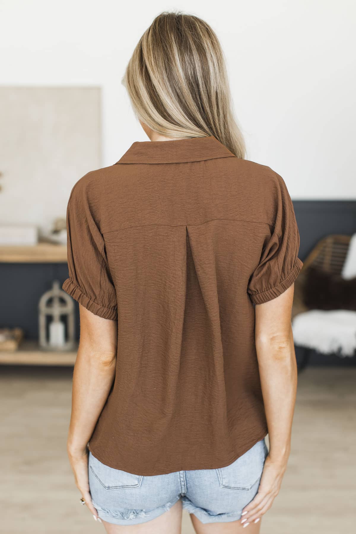 My Safe Haven V-Neck Short Sleeve Top- Brown - Image 6