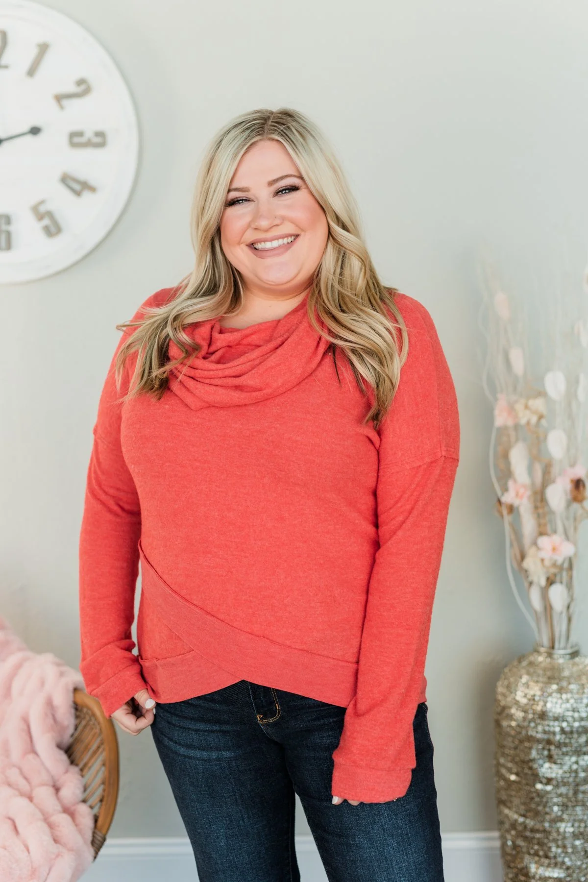 My Time To Shine Cowl Neck Top- Dark Coral - Image 5