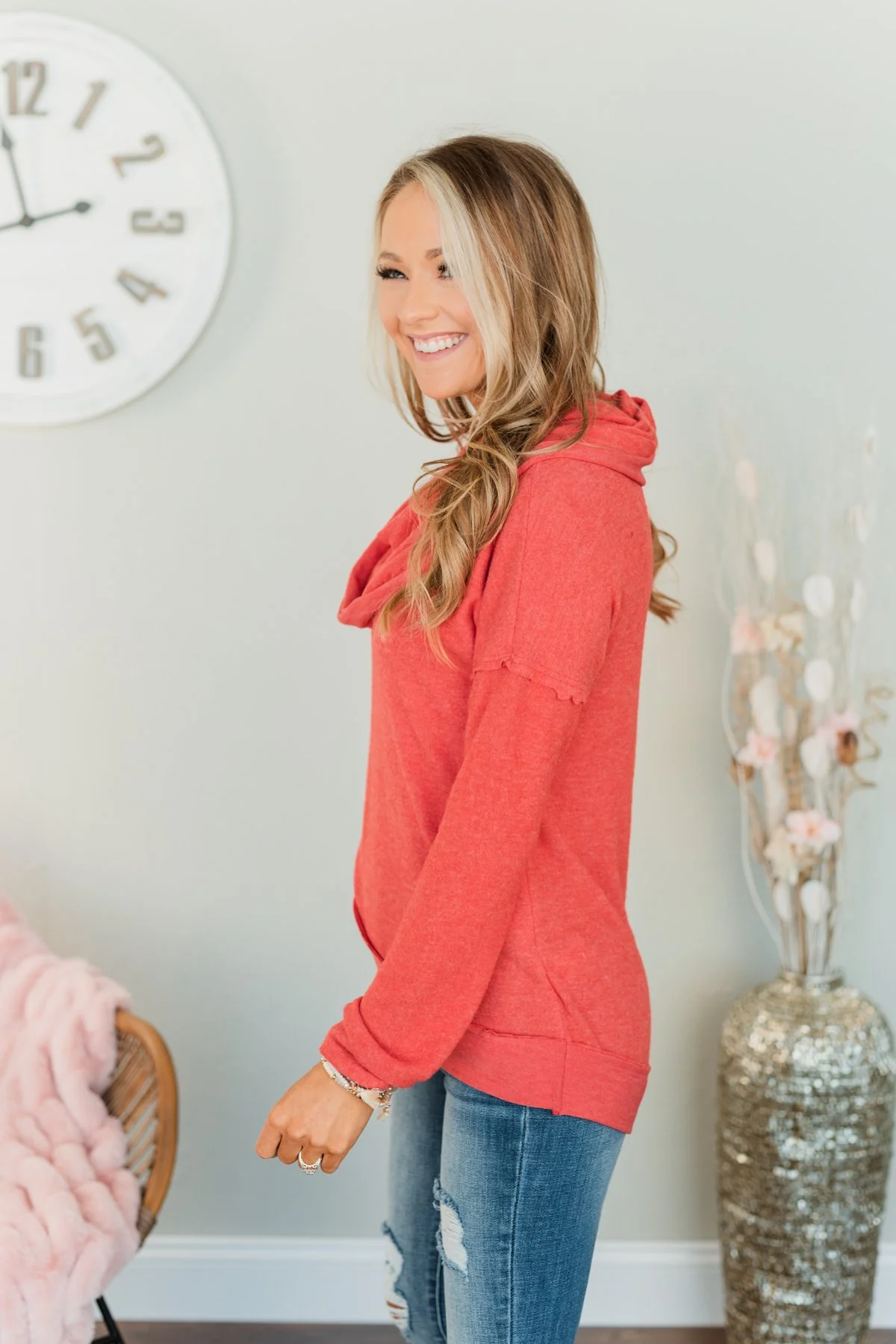 My Time To Shine Cowl Neck Top- Dark Coral - Image 6
