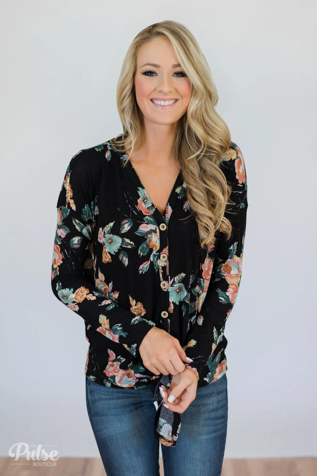 My Wish to You Floral Thermal Top- Black - Image 2