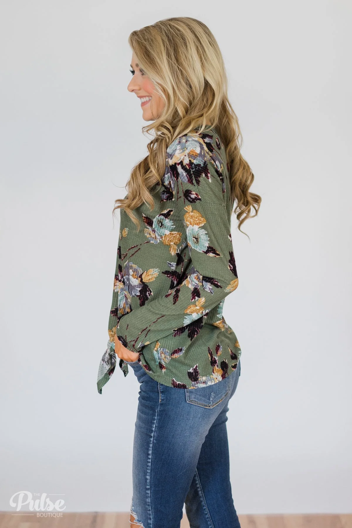 My Wish to You Floral Thermal Top- Dark Sage - Image 7