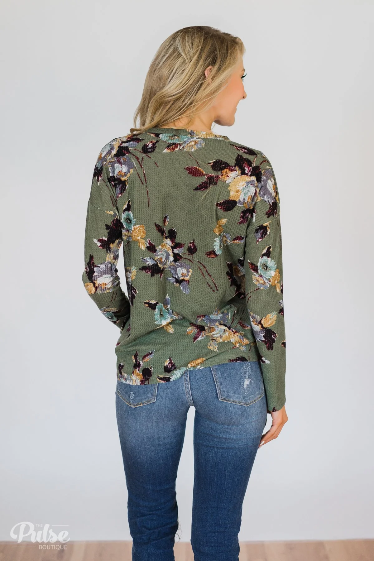 My Wish to You Floral Thermal Top- Dark Sage - Image 9