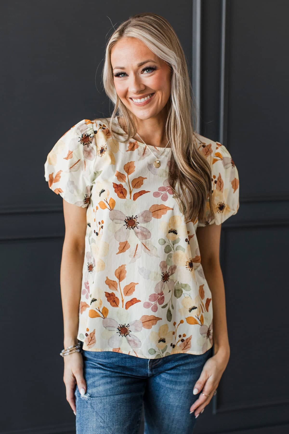 Natural Ambition Floral Blouse- Ivory, Pale Yellow, & Rust - Image 4