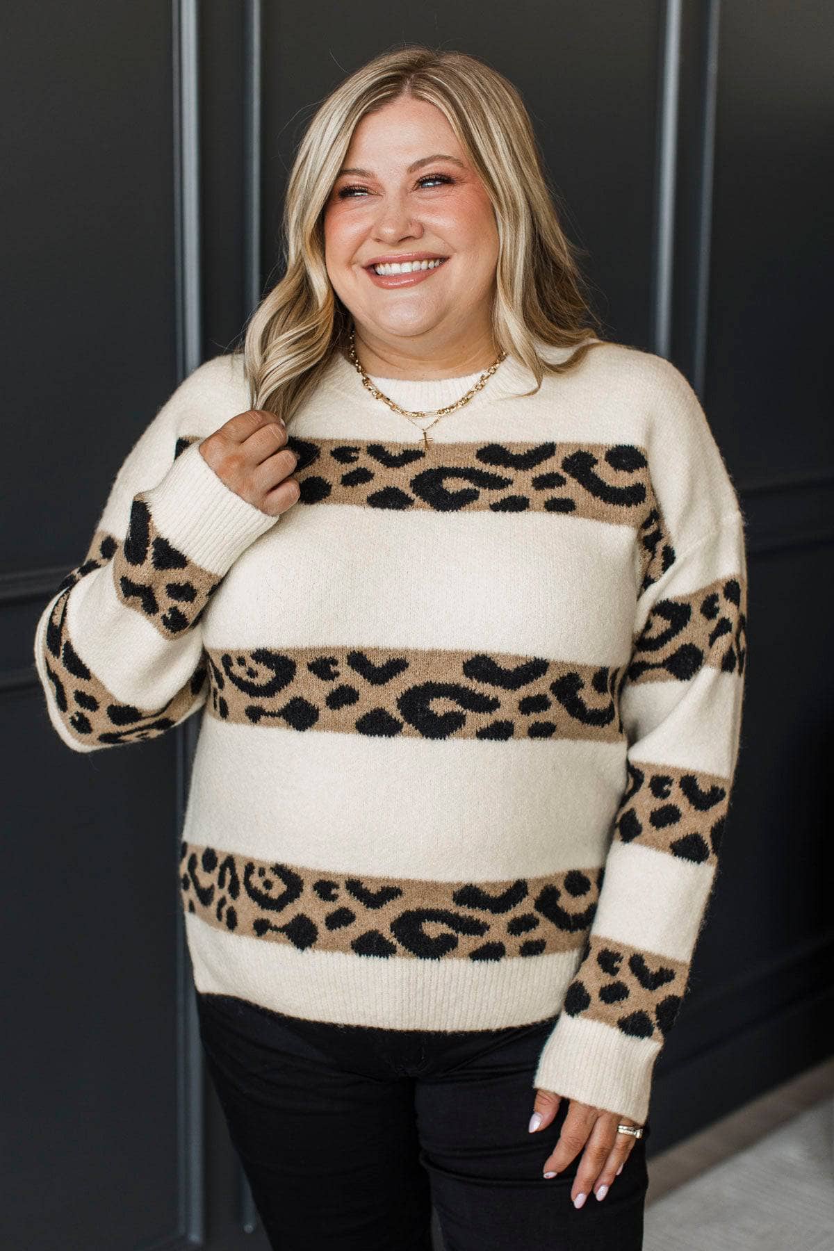 Natural Wonder Striped Knit Sweater- Ivory