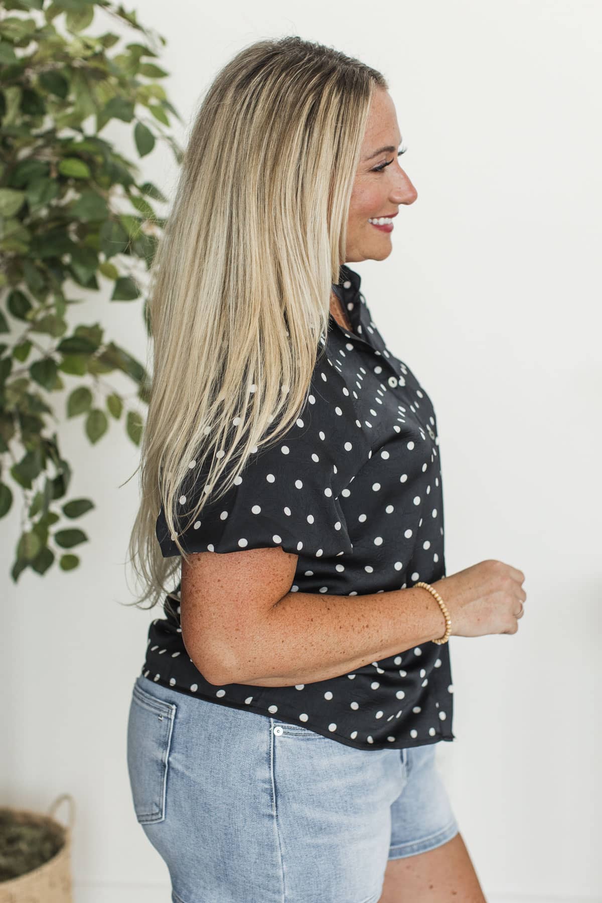 Naturally At Peace Polka Dot Button Up Blouse- Black - Image 5