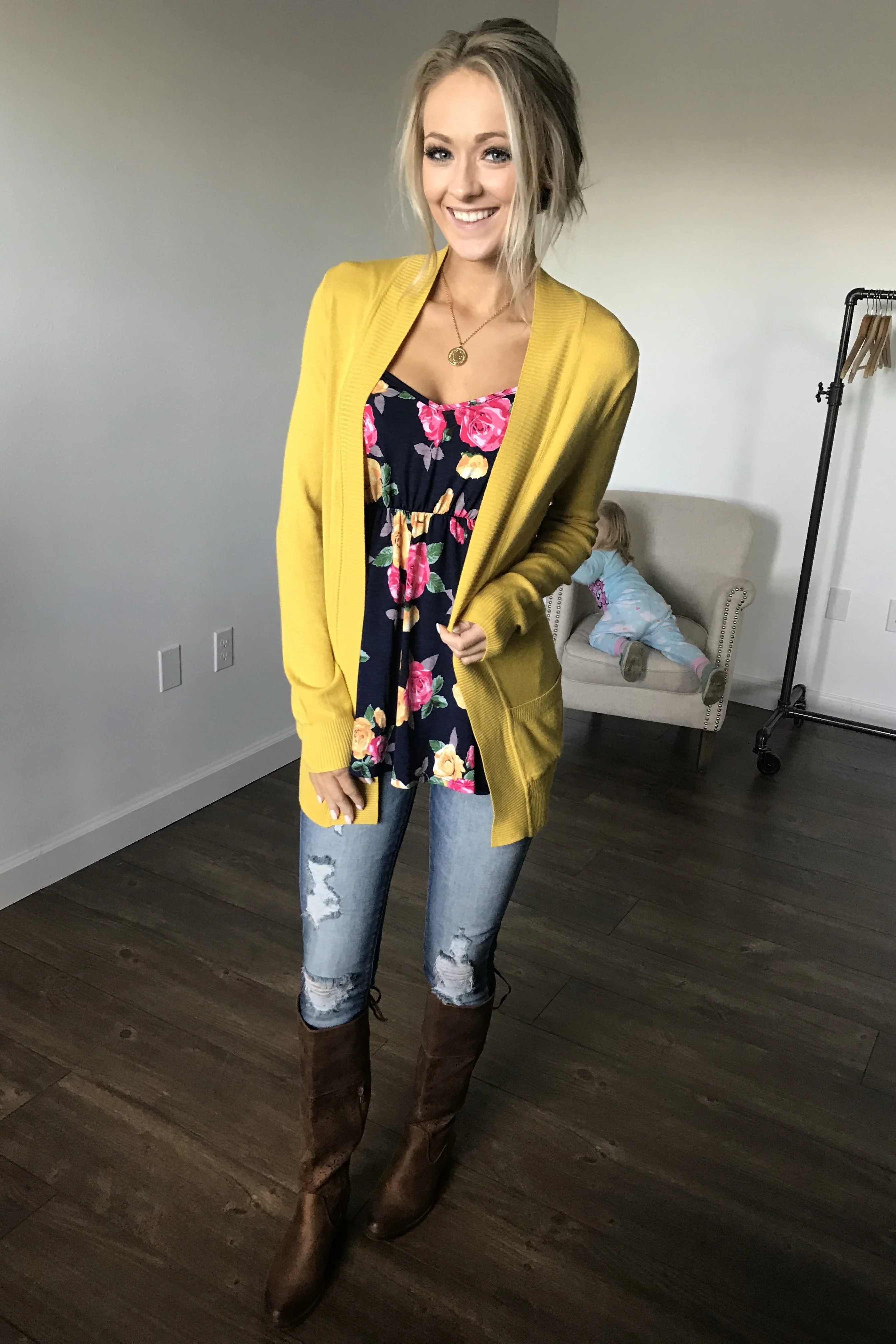 Naturally Beautiful Floral Tank Top- Navy