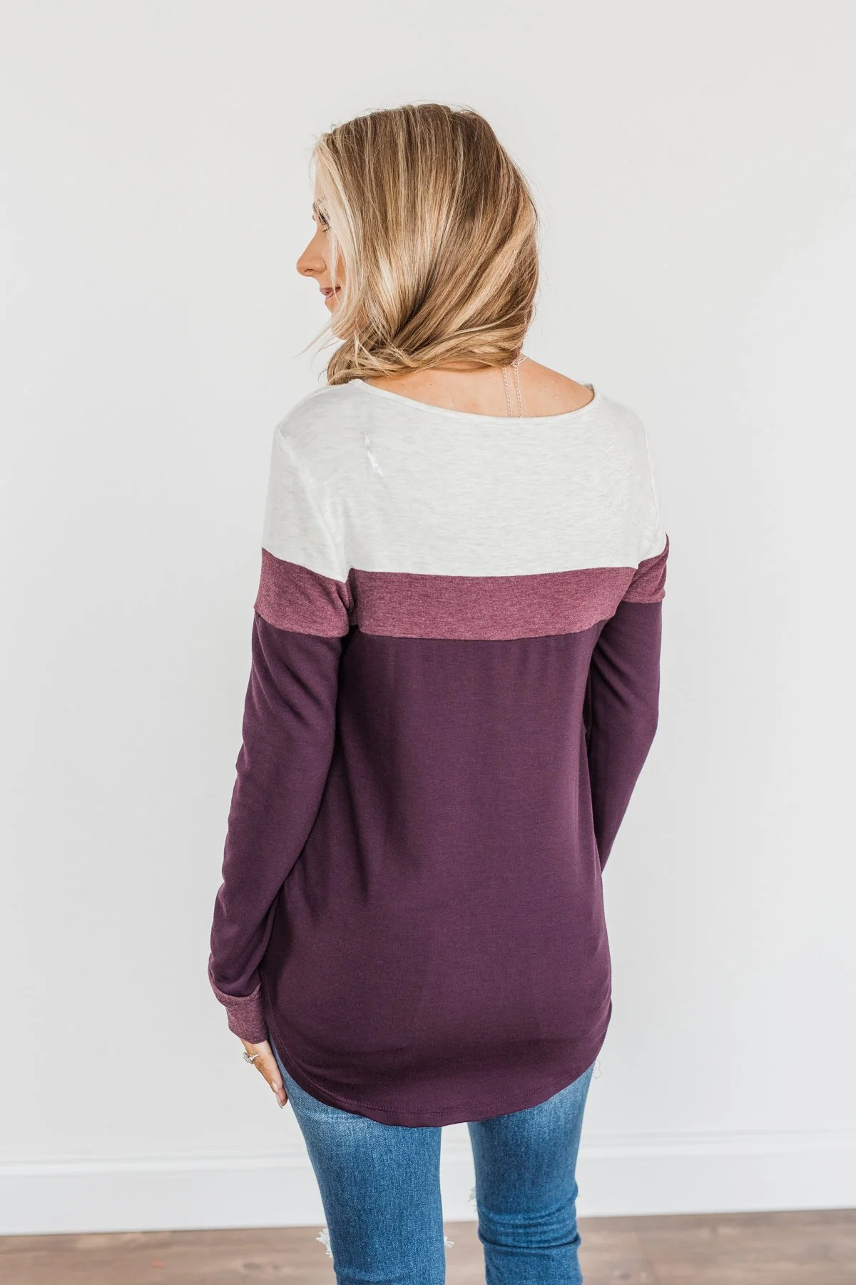 Nature's Palette Color Block Top- Plum & Light Heathered Grey - Image 8