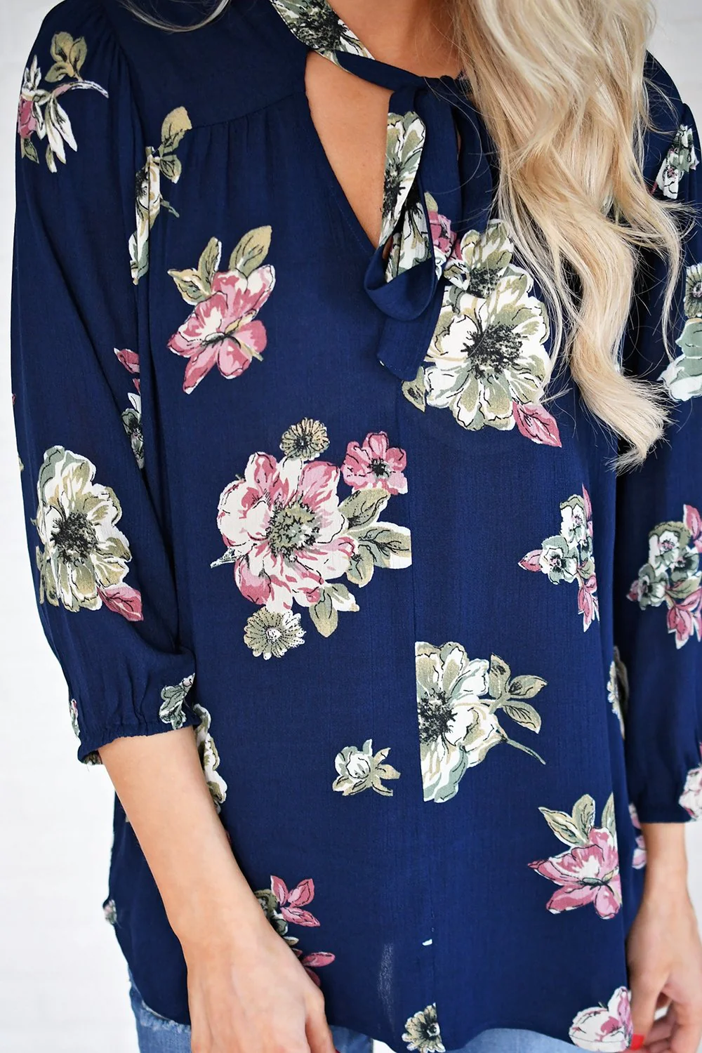 Navy Floral Blouse - Image 4