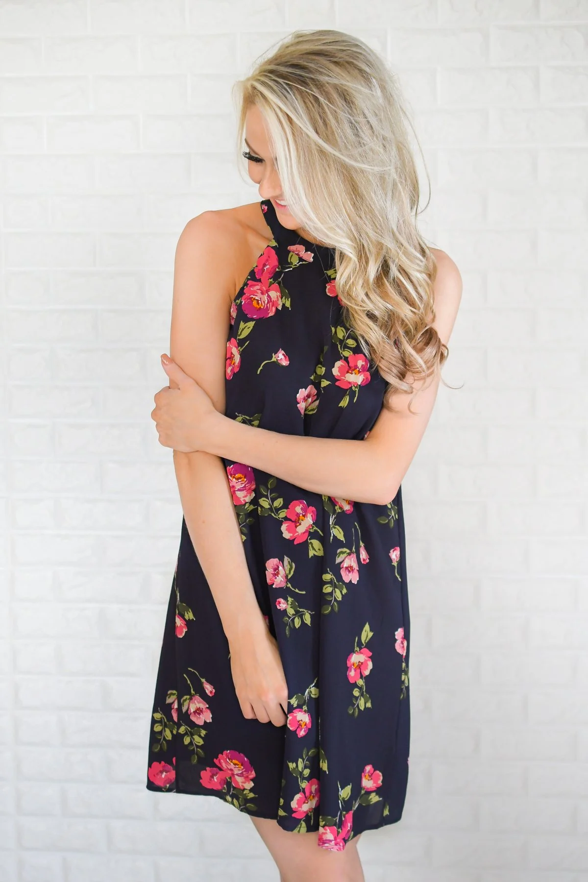 Navy & Floral Halter Dress - Image 4