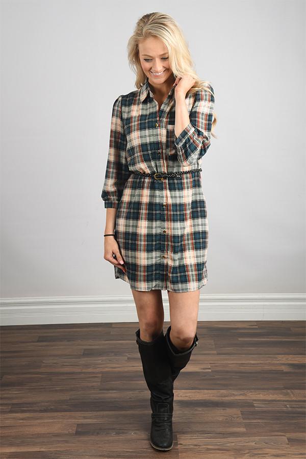 Navy Plaid Dress - Image 3
