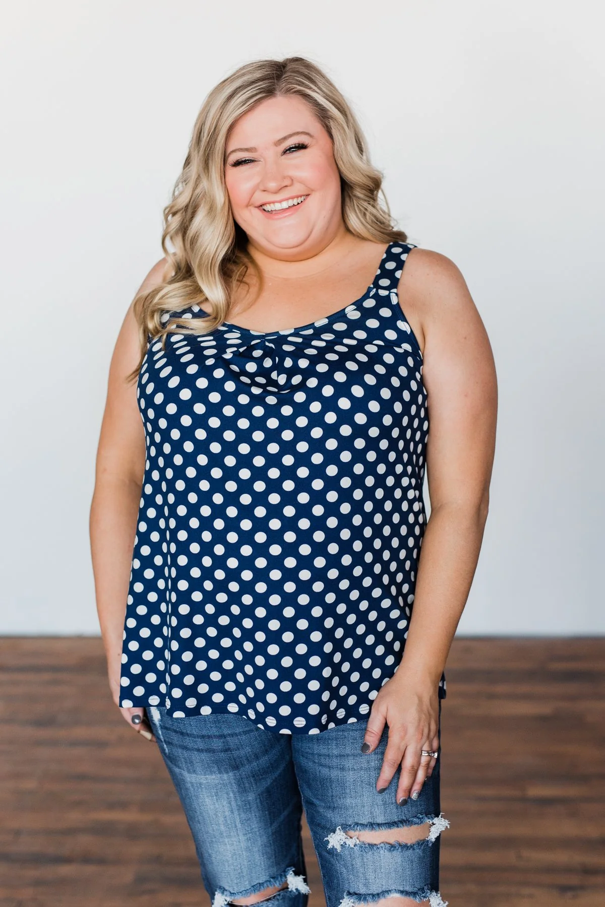Navy & White Polka Dot Tank Top - Image 3