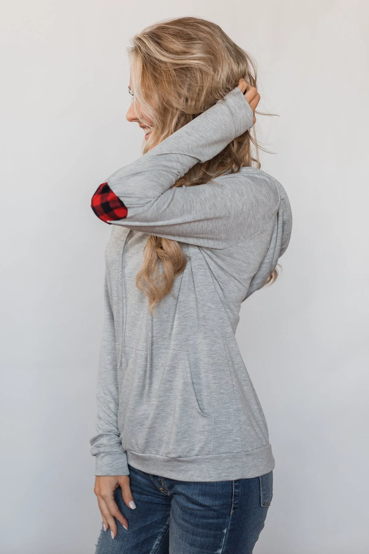 Near to my Heart Elbow Patch Hoodie- Heather Grey - Image 11