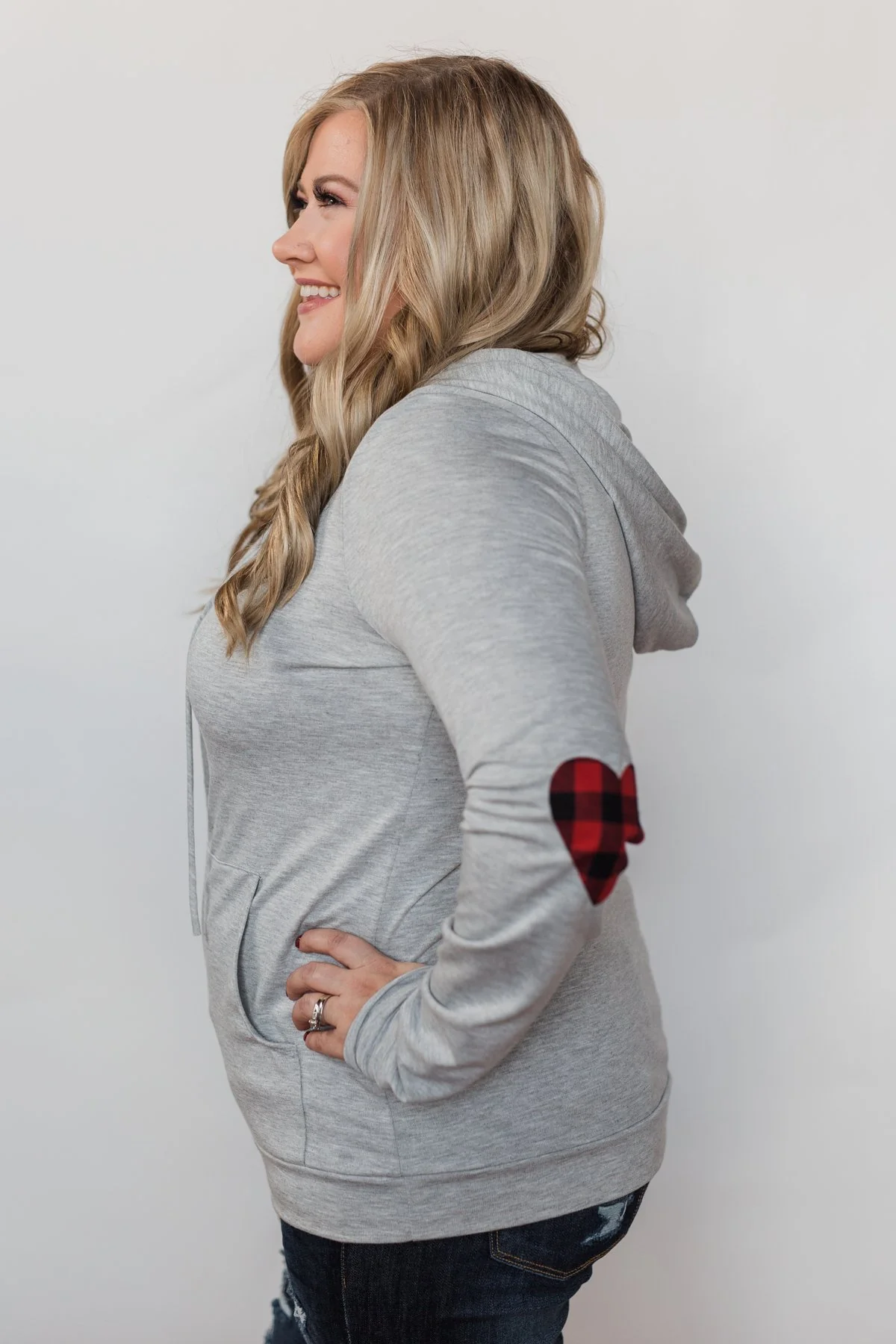 Near to my Heart Elbow Patch Hoodie- Heather Grey - Image 6